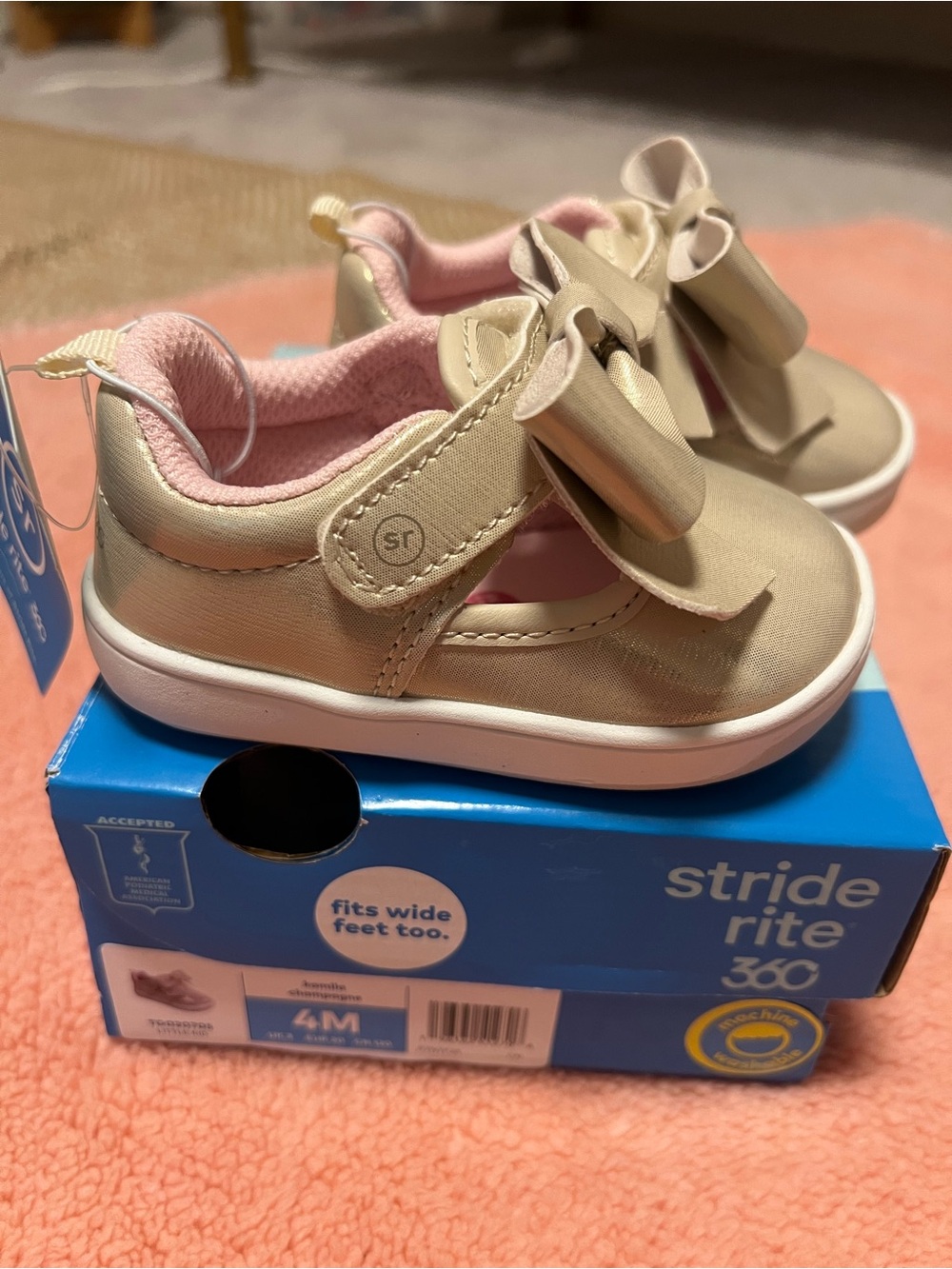 Stride Rite Toddler Mary Jane Sneakers in Gold with Pink Lining